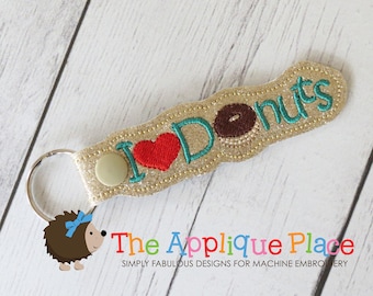 Key Fob Embroidery Design - Snap Tab - I Heart Donuts - Machine Embroidery PATTERN Digital File Download Design - In The Hoop - Keychain Tag