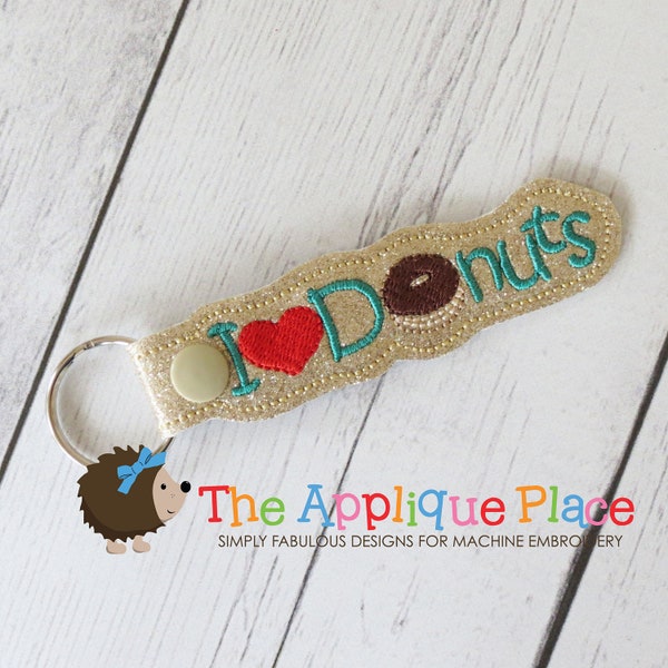 Key Fob Embroidery Design - Snap Tab - I Heart Donuts - Machine Embroidery PATTERN Digital File Download Design - In The Hoop - Keychain Tag