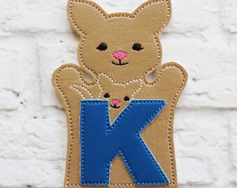 K for Kangaroo - Hand and Finger Puppet - In The Hoop Machine Embroidery Applique Design - ITH Puppet - Embroidery Machine Puppet Pattern