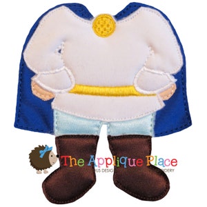 Dress Up Doll * Prince Outfit * Paperless Unpaper Cloth doll outfit In The Hoop ITH Machine Embroidery Applique Design
