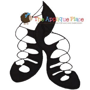 May include: Black Irish dance shoes with a cut-out design and a decorative hedgehog with a blue bow. The text "The Applique Place" is displayed in colorful letters, with the tagline "SIMPLY FABULOUS DESIGNS FOR MACHINE EMBROIDERY".