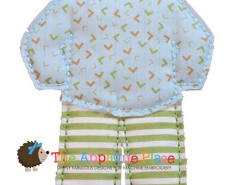 Dress Up Doll * Camicia e pantaloni * Vestito di bambola di stoffa senza carta senza carta nel telaio ITH Machine Ricamo Applique Design