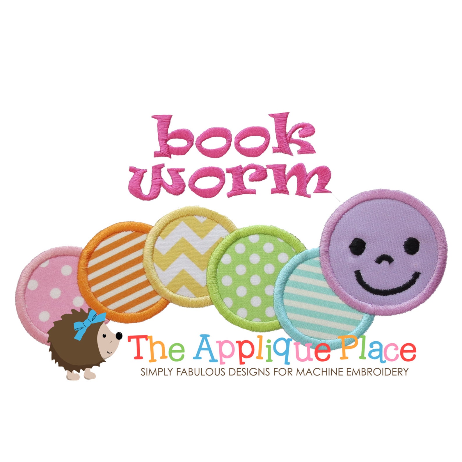 Bookworm Applique Design Instant Digital Download File for - Etsy