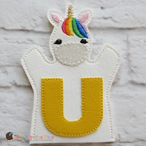 U for Unicorn - Hand and Finger Puppet - In The Hoop Machine Embroidery Applique Design - ITH Puppet - Embroidery Machine Puppet Pattern