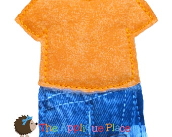 Dress Up Doll * Tshirt and Shorts * Paperless Unpaper Cloth doll outfit In The Hoop ITH Machine Embroidery Applique Design