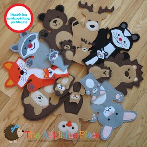PATTERN Set of 9 Woodland Hand and Finger Puppets In The Hoop ITH Machine Embroidery Digital Design Files - EMBRoiDeRy MaCHiNe PaTTeRN