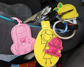 ITH Key Fob - Snap Tab - Safe Ride Set - Machine Embroidery PATTERN File Design In The Hoop - Don't Forget Baby - Day Care - Mom - Car Seat
