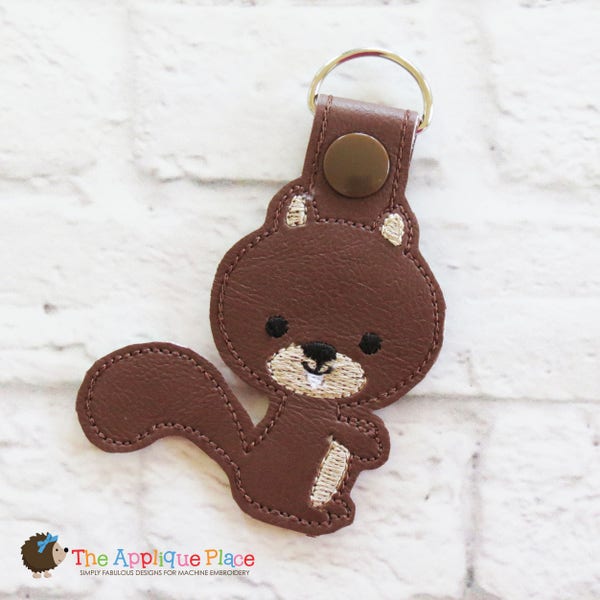 Key Fob Embroidery Design - Squirrel - Embroidery PATTERN Digital File - In The Hoop Design - Keychain ITH Charm -  Key Fob - ITH - Woodland