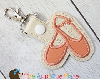 ITH Key Fob Embroidery Design - Snap Tab - Ballet Shoes - Dance Design - In The Hoop Keychain - Bag Tag Pattern - BookBag Tag - Ballet Shoes