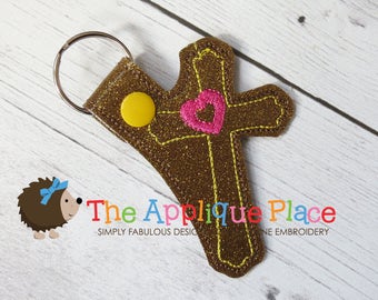 ITH Key Fob - Snap Tab - Heart Cross - Machine Embroidery PATTERN Digital File - Download Design * In The Hoop Keychain - The Applique Place