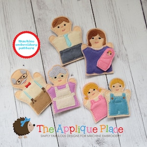 Finger Puppets Embroidery Design - Family Finger Puppets - In The Hoop Machine Embroidery Digital Design Files - EMBRoiDeRy MaCHiNe PaTTeRN