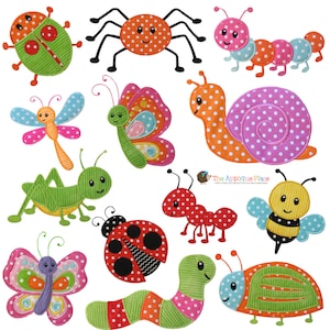 Set of 13 BUG Applique Designs , Instant Digital Download File for Machine Embroidery , 4X4 5X7 6X10 in dst esp hus jef pes sew vip xxx