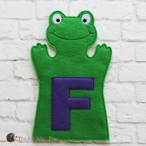 F for Frog - Hand and Finger Puppet - In The Hoop Machine Embroidery Applique Design - ITH Puppet - Embroidery Machine Puppet Pattern