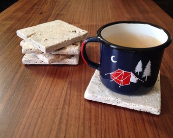 Natural Travertine Stone Coasters - Set of 4