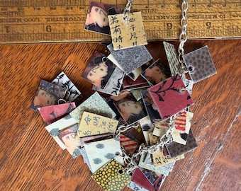 Artist Made Bib Necklace with Asian Images Geisha