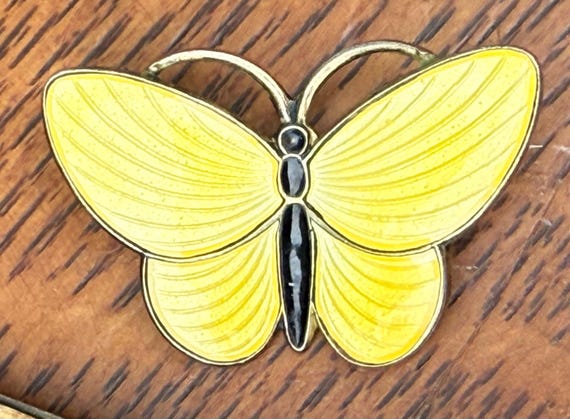 Antique Askel Holmsen Sterling Yellow Guilloche Brooch