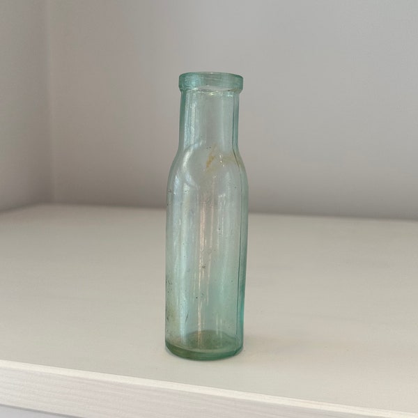 L&T Tall antique aqua wide-neck glass bottle tincture apothecary vial - victorian Edwardian medicine