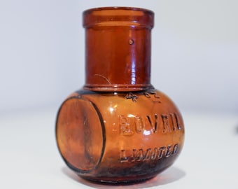 Vintage 4 OZ Bovril Limited Dark Amber Advertising Glass Bottle England 1900s