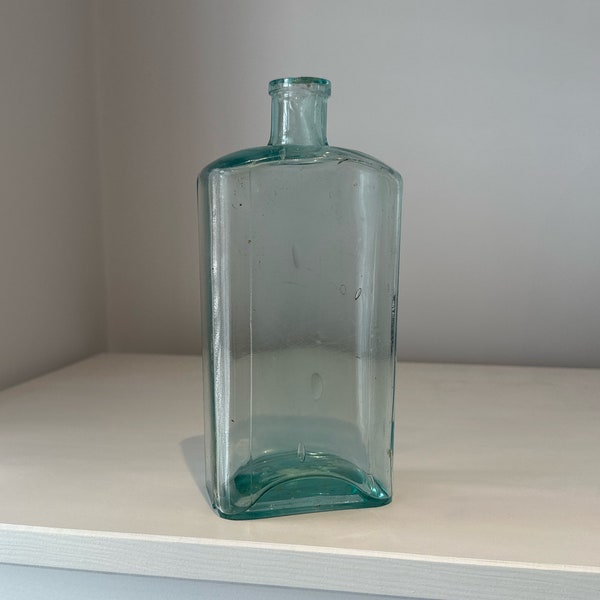 1800s Large rectangular Aqua alcohol or Medicine Glass bottle