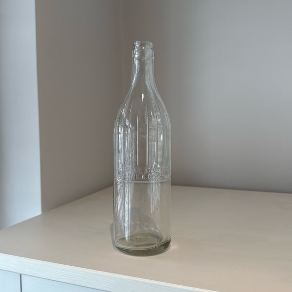Vintage Ribbed Surrey Sterilized Milk Co. Ltd Clear Glass Milk Dairies Bottle