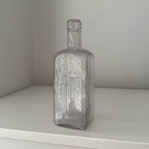 Early 1900s Large square clear glass alcohol or Medicine bottle