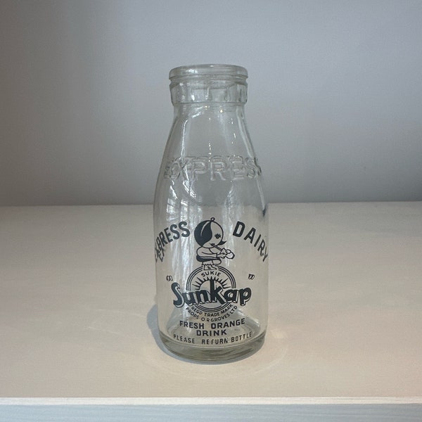vintage 1960s Sukie Sunkap Fresh Orange Juice Drink Bottle by Express Dairy