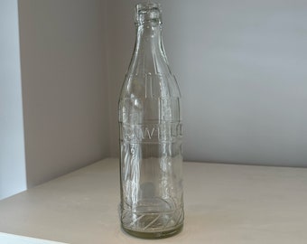 Grote Vintage jaren 1930 R Wit helder glas drankjes pop limonade fles