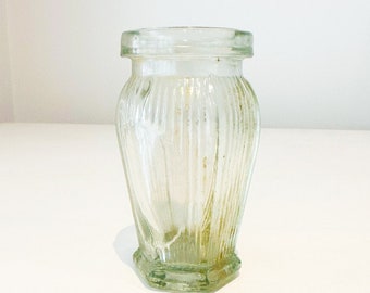 Tarro de cristal para pasta de los años 40, de vidrio acanalado en tono verde, estilo retro antiguo