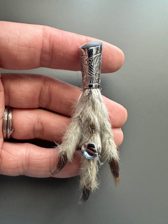 Antique Mizpah lucky rabbits foot real Grouse foo… - image 2