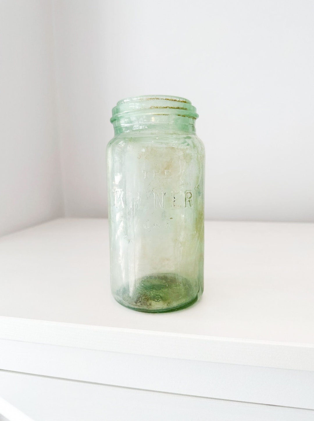 Large Vintage Aqua Glass the Kilner Jar C1900s Storage Display Kitchen ...
