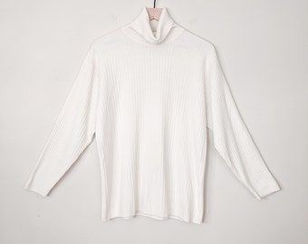 Vintage Creme Turtleneck gerippten Pullover