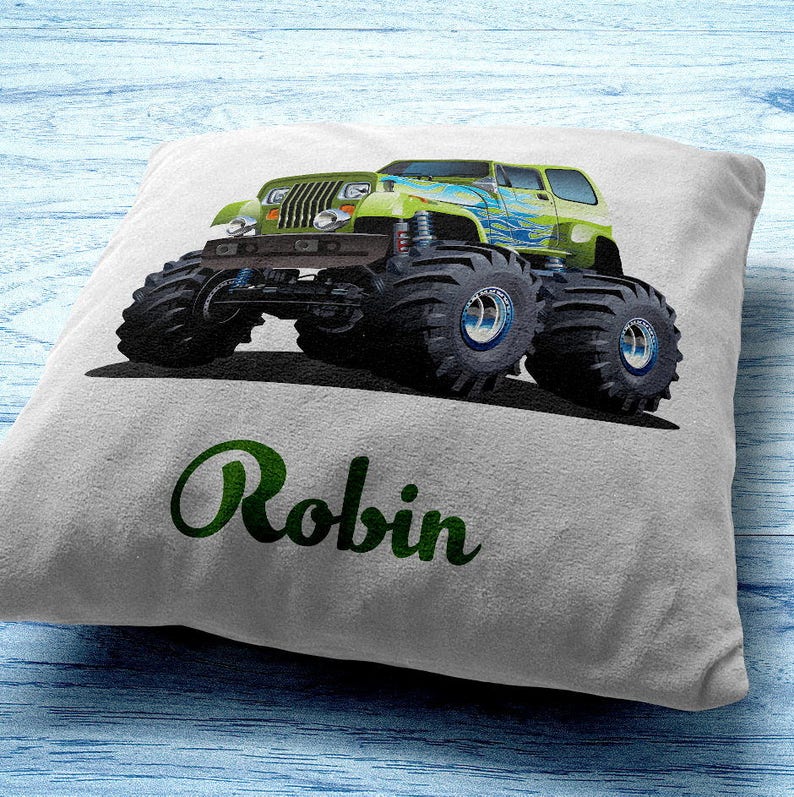 Personalized Pillow Monster Truck Nursery Pillow Soft Plush Etsy
