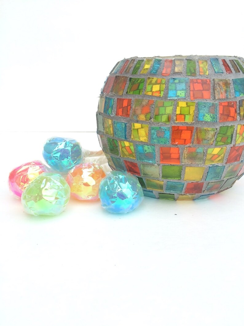 Stained Glass Mosaic Candle Holder Candy Bowl Carnival Etsy