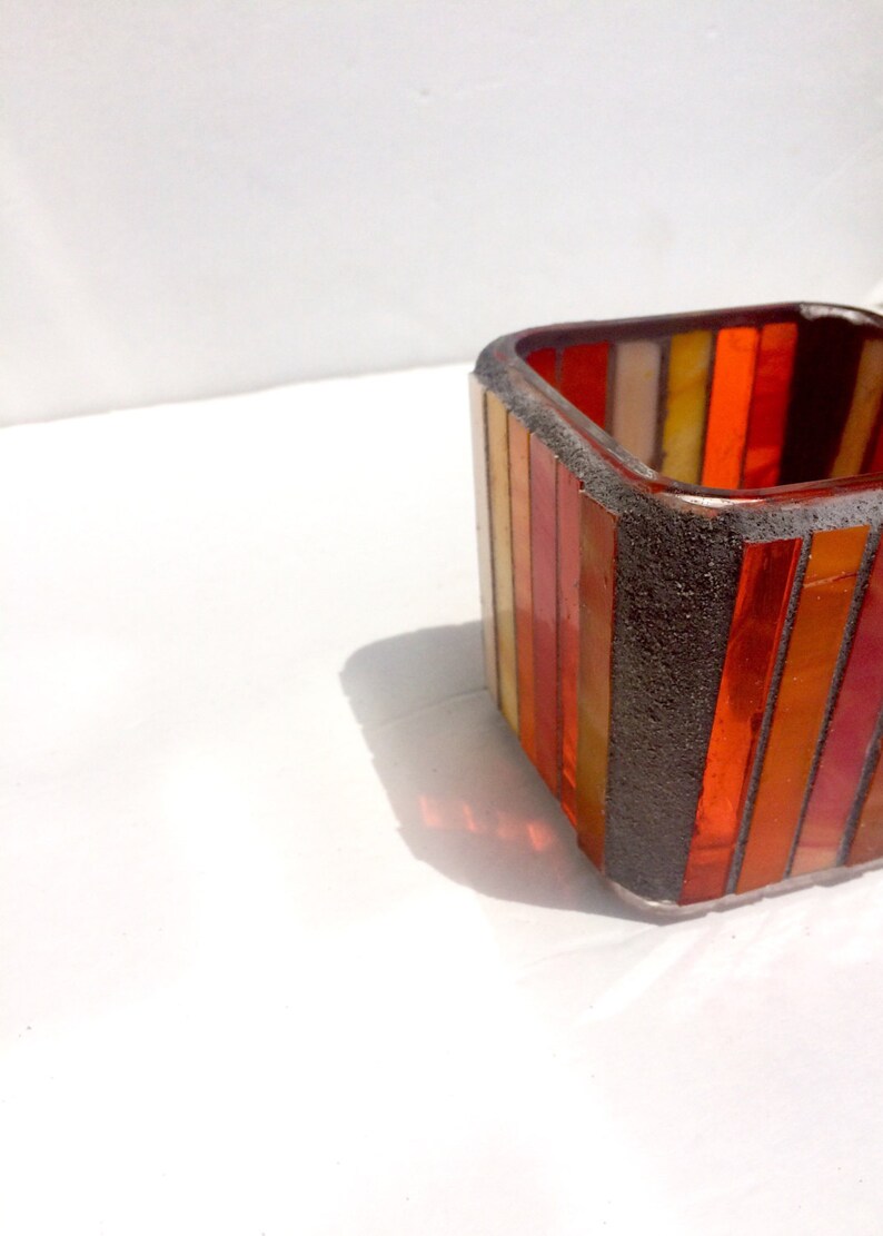 Orange Mosaic Candle Holder Striped Votive Stained Glass Etsy