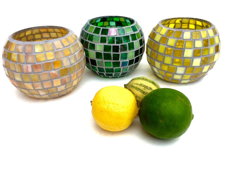 Stained Glass Mosaic Candle Holders citrus colors votives Etsy