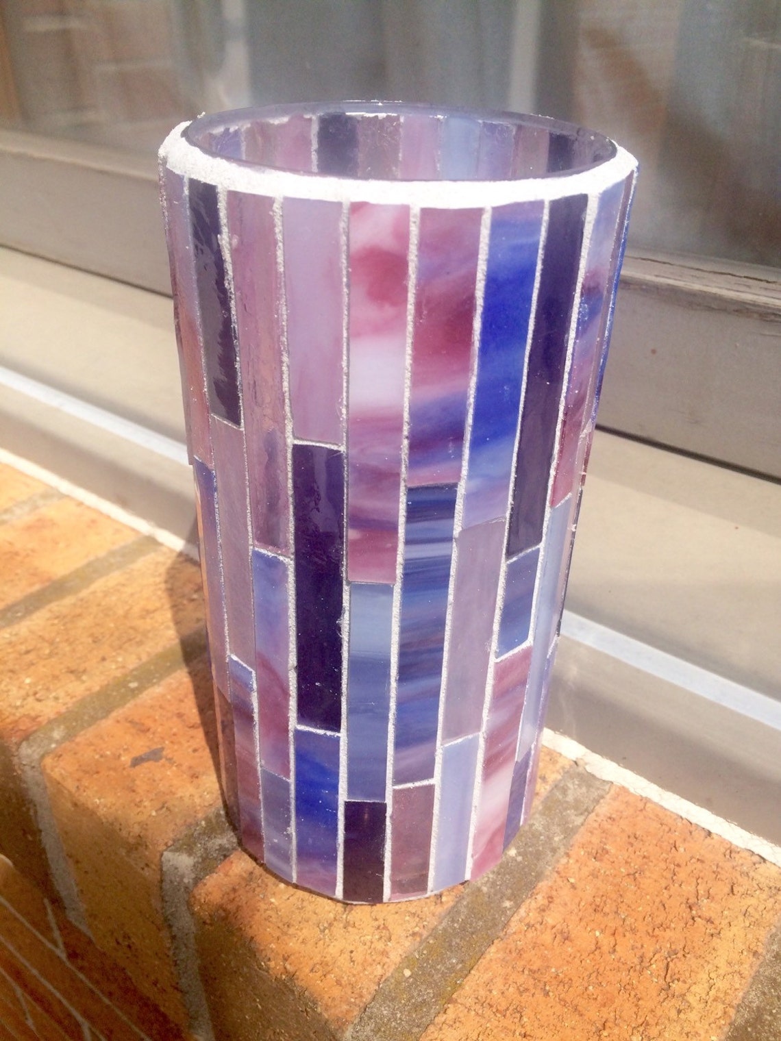 Stained glass mosaic vase pink rose violet glass tile Etsy