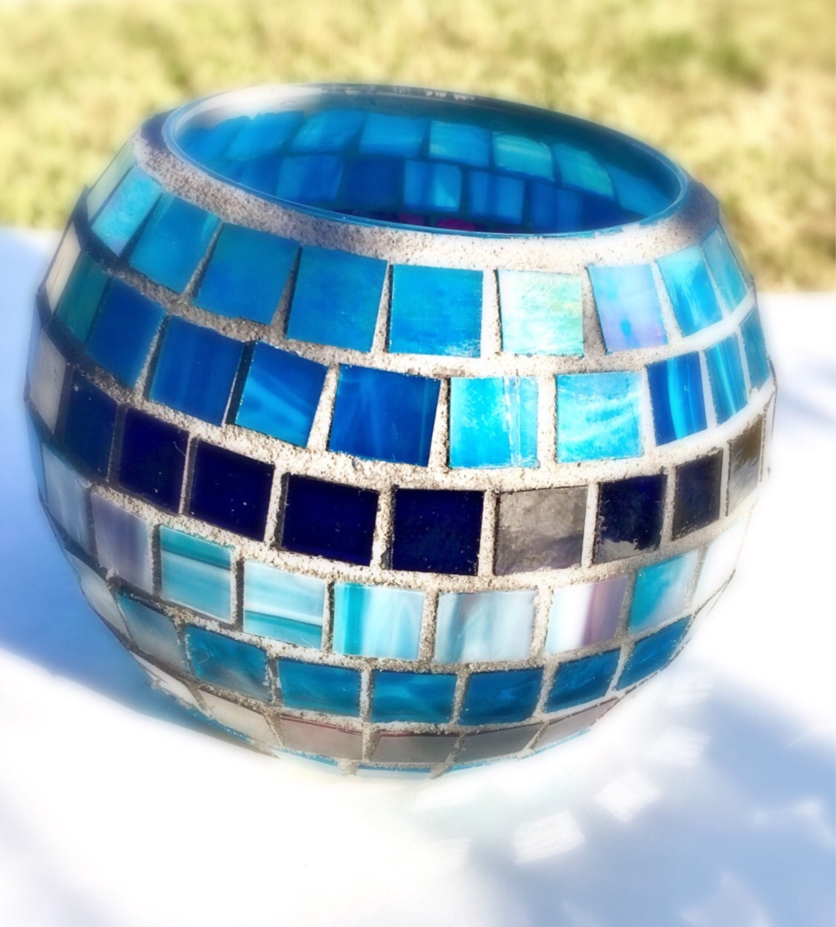 Mosaic candle holder blue and purple striped votive stained Etsy