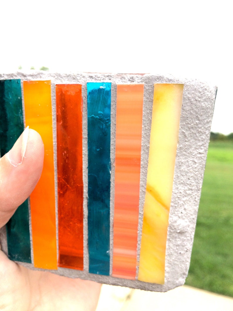 Orange and Teal Mosaic Candle Holder Striped Votive Stained Etsy