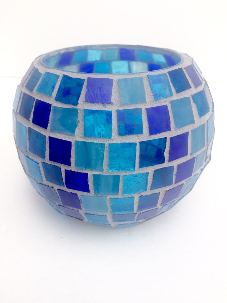 Stained Glass Mosaic Candle Holder Blue Home Decor Etsy