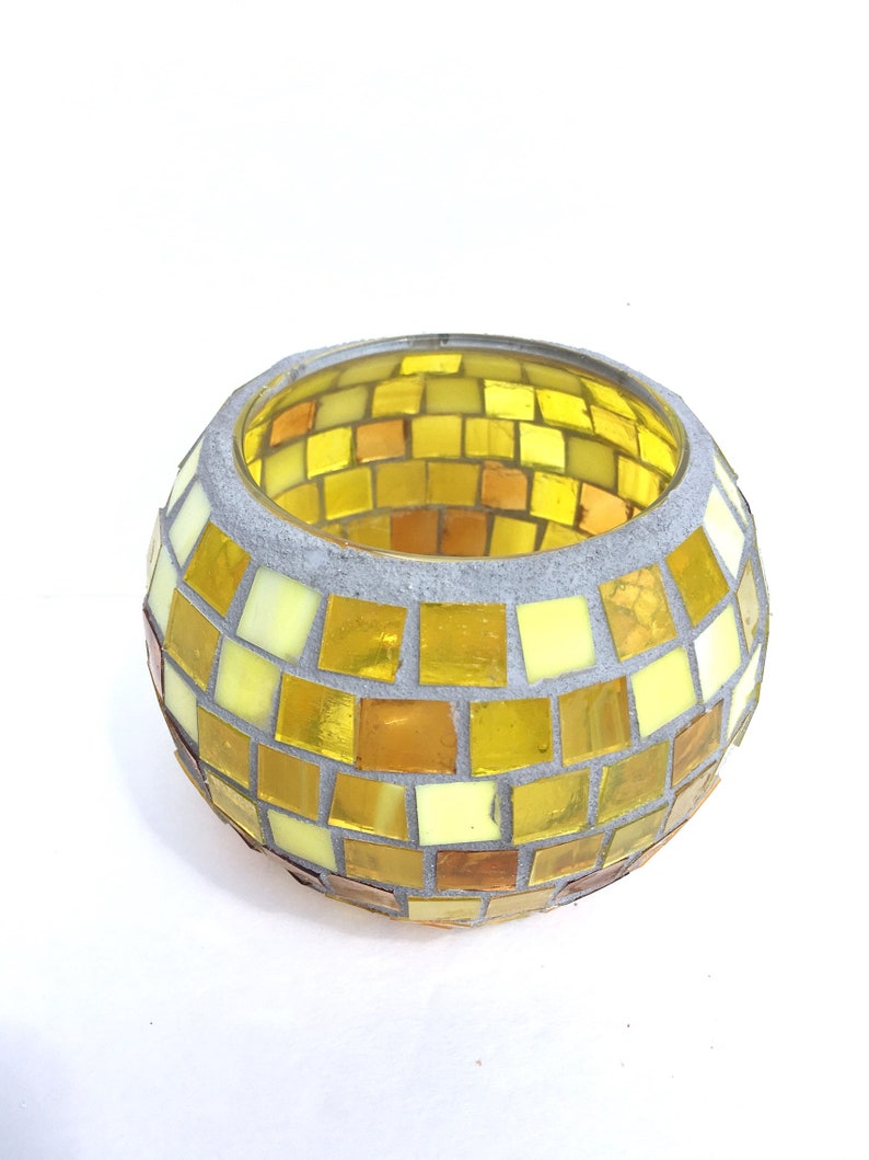 Sunny Stained Glass Mosaic Candle Holder in Yellow Amber Melon Etsy
