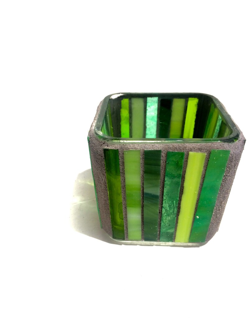 Candle holders square stained glass mosaic votives rainbow Etsy