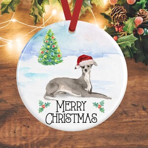 Greyhound Christmas Ornament – Personalised Dog Bauble – Custom Tree Decoration – Grey Greyhound Memorial Gift for Dog Lovers
