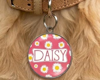 Daisy Dog Tag, gepersonaliseerd hondenpenning bloem, leuk huisdier-ID-tag met bloemen, aangepast naamplaatje voor honden