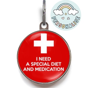Special Diet Dog Tag – I Need Medication & Special Diet – Do Not Feed Pet Tag – Medical Alert Dog Tag – Custom Info on Back – Pet ID Tag