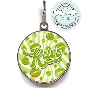 Médaille pour chien kiwi personnalisée - Médaille d'identification personnalisée pour animal de compagnie fruit - Médaille de collier vert clair pour chien et chat - Médaillon kiwi mignon