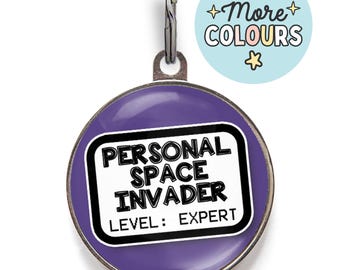 Funny Dog Tag – Personal Space Invader Level: Expert – Funny Dog Collar Tag for Clingy Dogs – Custom Pet ID Tag – Dog Name Tag