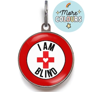 I Am Blind Dog Tag – Blind Dog Medical Alert Tag – Custom Pet ID Tag for Visually Impaired Dogs – 2 Sizes – 36 Colour Options – Safety Tag