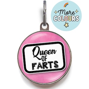 Funny Dog Tag for Girl Dogs - &quot;Queen of Farts&quot; - Pink Pet ID Tag - Personalized Pet Tag - Cute Dog Accessories - Pet Collar Charm