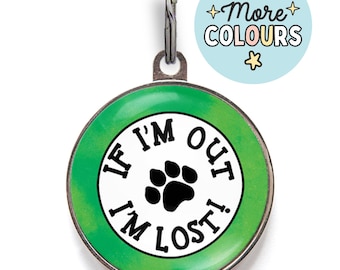 Cat ID Tag – “If I&#39;m Out I’m Lost” – Personalised Safety Tag for Indoor Cats – Custom Pet Collar Tag