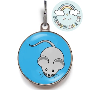 Mouse Cat Tag – Fun Cat ID Tag with Cartoon Mouse – Hunting Cat Tag for Mouser Cats – Custom Pet Tag